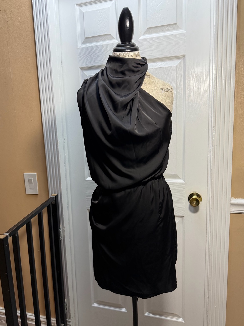 One-Shoulder Black Draped Cocktail Dress